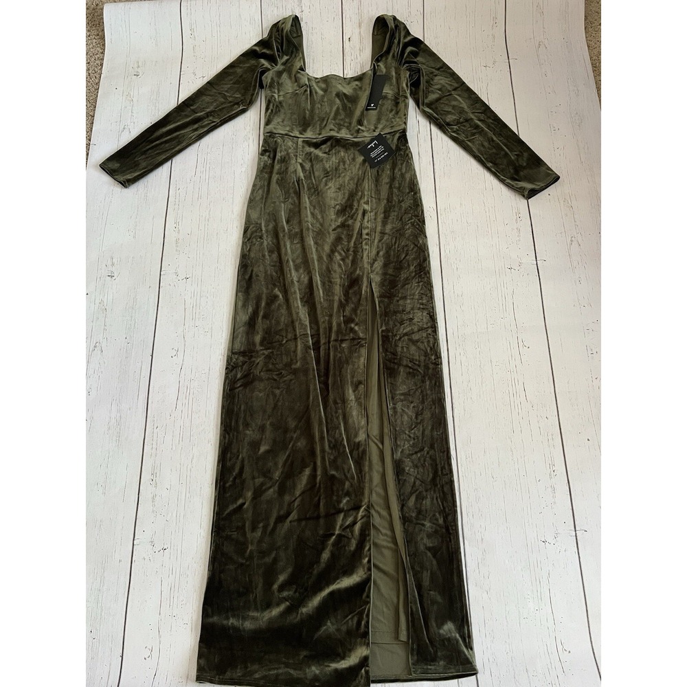 NWT Lulus Lush Adventures Olive‎ Green Velvet Long Sleeve Maxi Dress M - Picture 5 of 10